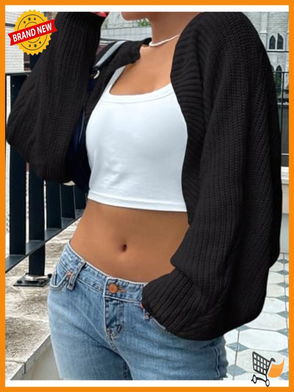 Plus Size Bolero Shrug Sweater Long Sleeve Rib Knit Cropped Open Front Cardigan - Picture 4 of 5